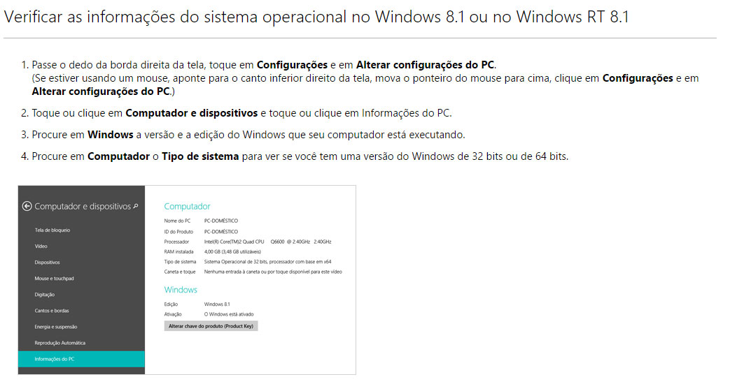Instalação para Windows 8